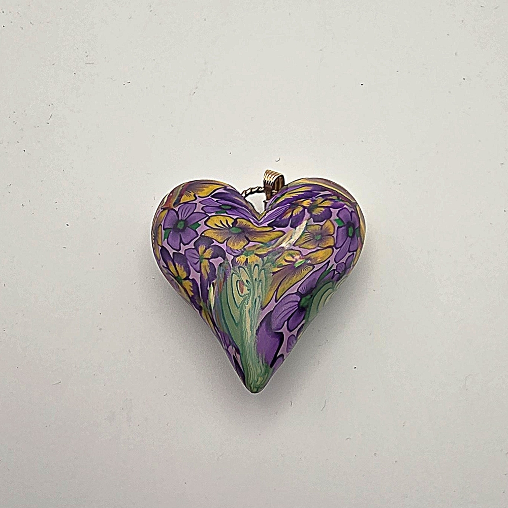 Polymer Clay Heart, Clasp is 1/20 14k Colorful Pendant - Picture 3 of 11